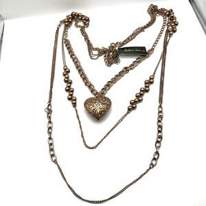 VTG Cookie Lee Multi-Layered Copper Heart Pendant Necklace‎ With Beads & Chains